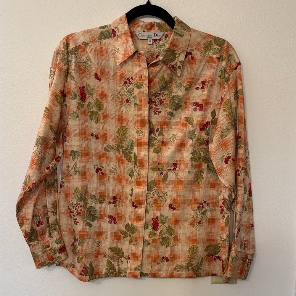 Dior Orange and Green Floral Check Shirt
